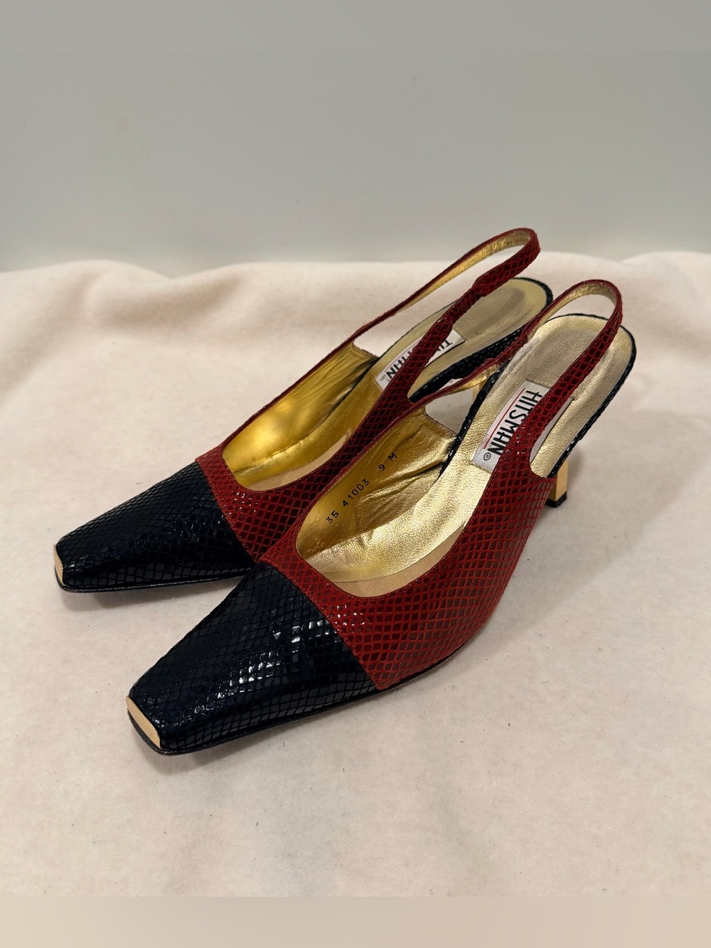 Vintage 1990s Timothy Hitsman Women’s Slingback Heels in Red & Black Size 9 - Picture 2 of 12